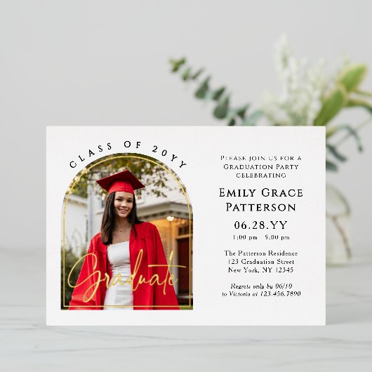 フォトアーモダンチ卒業生脚卒業パーティー 箔招待状 (立ち正面)