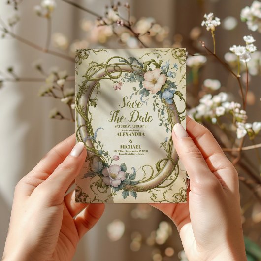 フォトアールヌーボー結婚ワイルドフラワー セーブザデート