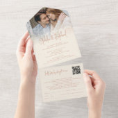 フォトア素朴レイQRコードクリーム結婚ズ オールインワン招待状 (貼ってはがせる)