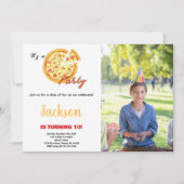 フォトイエローオレンジホワイトレッドピザ誕生日 招待状 (正面)