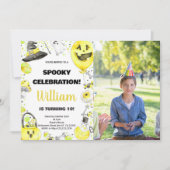 フォトイエローグリーンハロウィーン誕生日招待状 招待状 (正面)