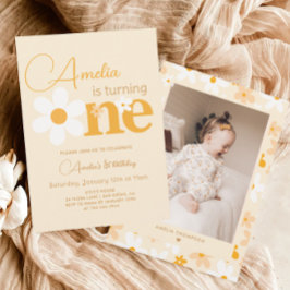 フォトイエローデイジー1st誕生日パーティー 招待状