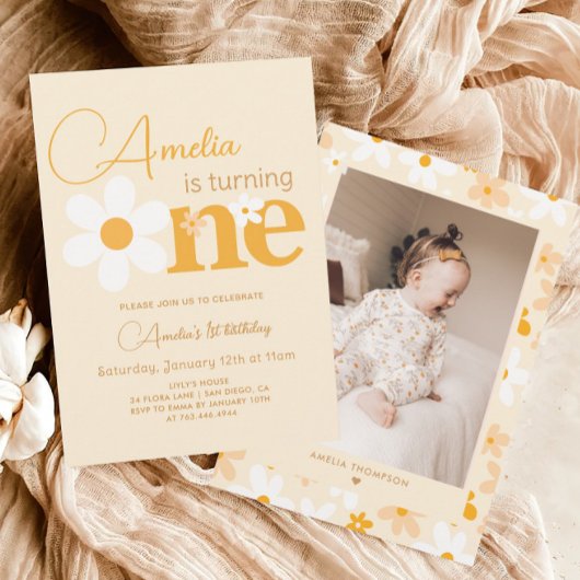 フォトイエローデイジー1st誕生日パーティー 招待状