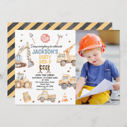 フォトイエローボーイズ建築ダーティ3rdy誕生日 招待状 (正面/裏面)