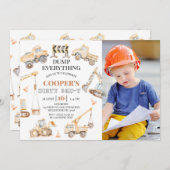 フォトイエロー建築ダーティ3歳3歳の誕生日 招待状 (正面/裏面)