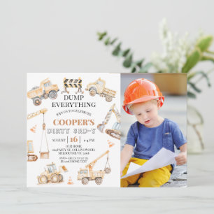 フォトイエロー建築ダーティ3歳3歳の誕生日 招待状