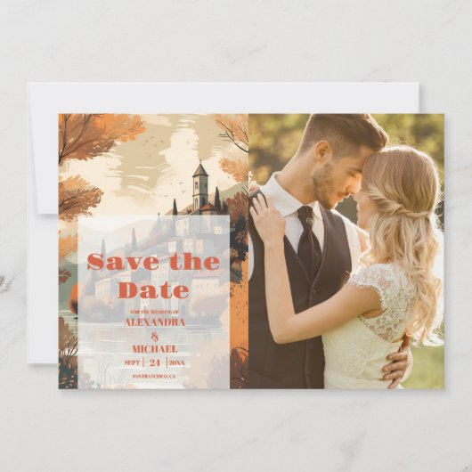 フォトイタリアコモ湖の目的地の結婚式 セーブザデート (正面)