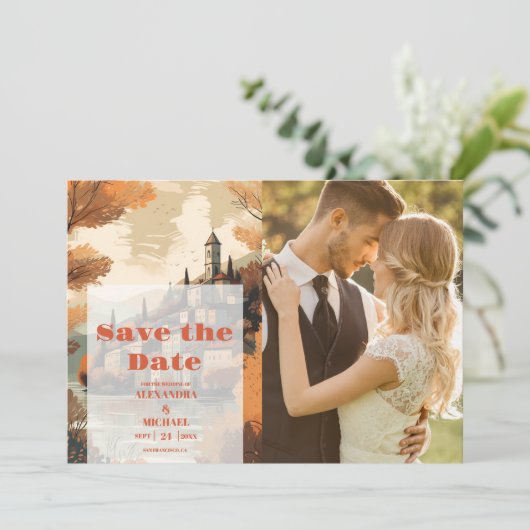 フォトイタリアコモ湖の目的地の結婚式 セーブザデート (スタンド正面)