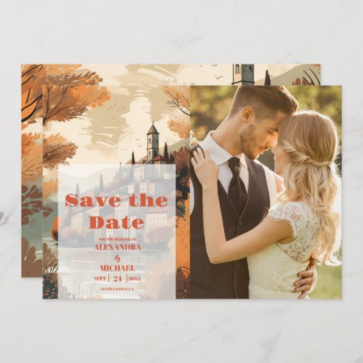 フォトイタリアコモ湖の目的地の結婚式 セーブザデート (正面/裏面)