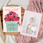 フォトイチゴとベリーの最初の誕生日パーティー 招待状