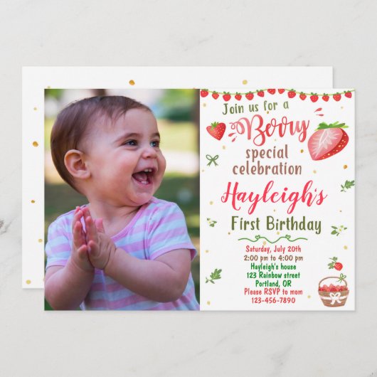 フォトイチゴ誕生日の招待ベリースイート 招待状 (正面/裏面)