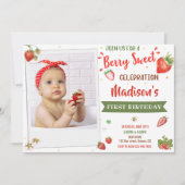 フォトイチゴ誕生日の招待状1st birthday 招待状 (正面)