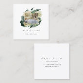 フォトイベントウェディングプランナーミントフレーム花模様 スクエア名刺 (正面/裏面)