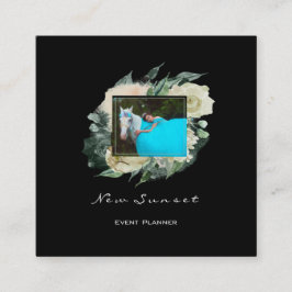 フォトイベントプランナー白黒枠花模様 スクエア名刺