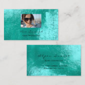 フォトイベントメイクアップアーティストレザーきらめくアクア 名刺 (正面/裏面)