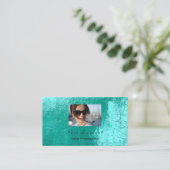 フォトイベントメイクアップアーティストレザーきらめくアクア 名刺 (スタンド正面)