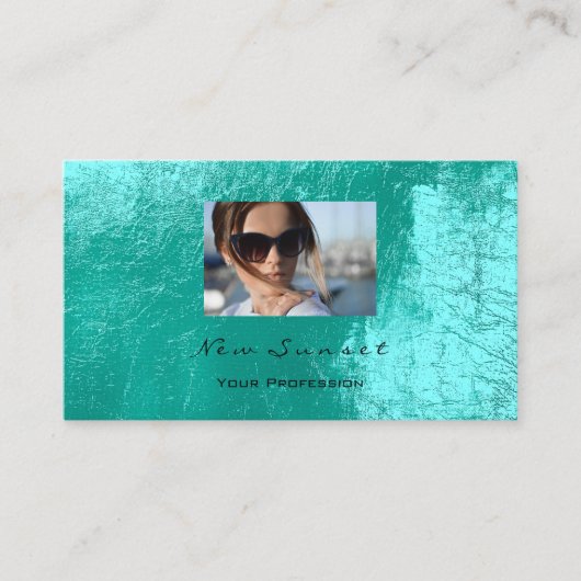 フォトイベントメイクアップアーティストレザーきらめくアクア 名刺 (正面)