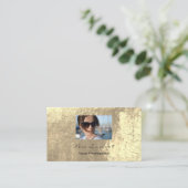 フォトイベントメイクアップアーティストレザーきらめく金ゴールド 名刺 (スタンド正面)