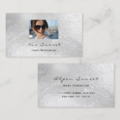 フォトイベントメイクアップアーティストレザーシルバーグレー 名刺 (正面/裏面)