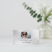 フォトイベントメイクアップアーティストレザーシルバーグレー 名刺 (スタンド正面)