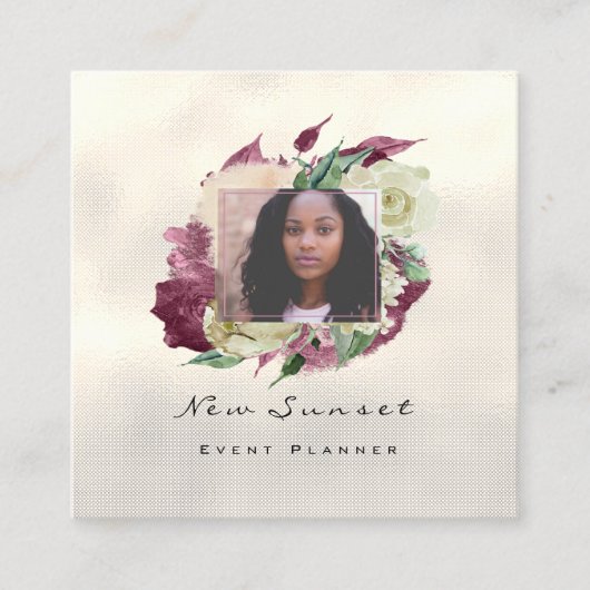 フォトイベント結婚の写真Marsala Mintフローラ スクエア名刺 (正面)