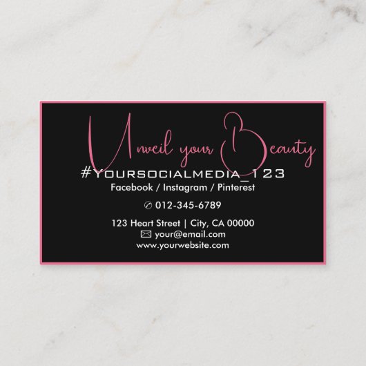 フォトイメージテンプレートプレーン黒ピンクシン縁ど 名刺 (裏面)