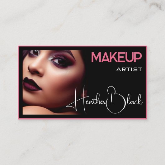 フォトイメージテンプレートプレーン黒ピンクシン縁ど 名刺 (正面)