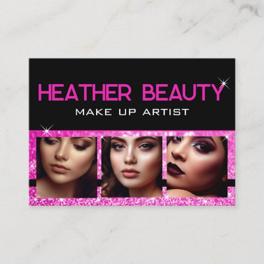 フォトイメージテンプレートラグジュアリーネオンガールピンクグリッター 名刺 (正面)