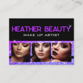 フォトイメージテンプレートラグジュアリーネオンパープルグリッター 名刺 (正面)