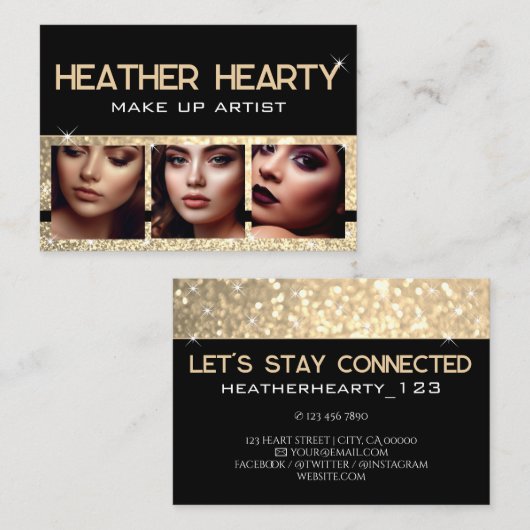 フォトイメージテンプレートラグジュアリー金ゴールドグリッタースター 名刺 (正面/裏面)