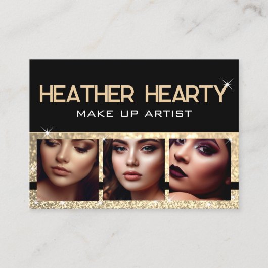 フォトイメージテンプレートラグジュアリー金ゴールドグリッタースター 名刺 (正面)