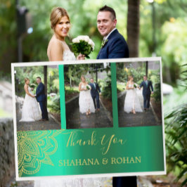 フォトインディアンスタイルグリーン金ゴールド結婚ズサンキュー ポストカード