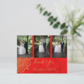 フォトインディアンスタイルレッド金ゴールド結婚ズサンキュー ポストカード (スタンド正面)