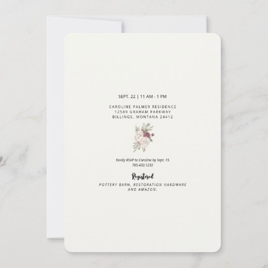 フォトウィンターパイン素朴ブライダルシャワー丸 招待状 (裏面)