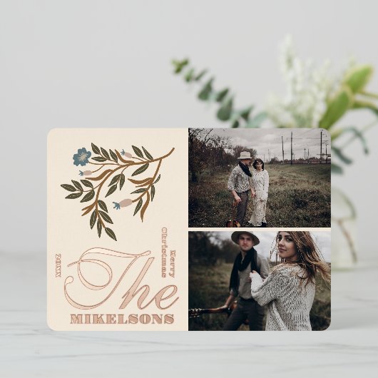 フォトウィンターボタニカルクリスマス 箔シーズンカード (立ち正面)