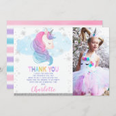 フォトウィンターユニコーン誕生日サンキューカード 招待状 (正面/裏面)