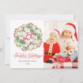 フォトウィンターリースホリデーフラットクリスマスカード (正面)