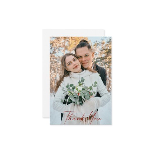 フォトウィンターレッド文字結婚ズ空白のサンキュー サンキューカード (正面/裏面インサイチュ)