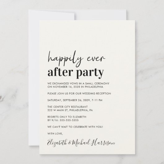 フォトウェッミニマルディングレセプションクリーム招待状 案内状 (正面)