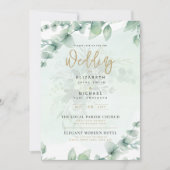 フォトウェディングは緑の金ゴールドユールカリプタスを誘う 招待状 (正面)