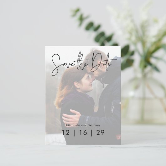 フォトウェディングミニマル日付はがきを保存する 案内ポストカード (スタンド正面)