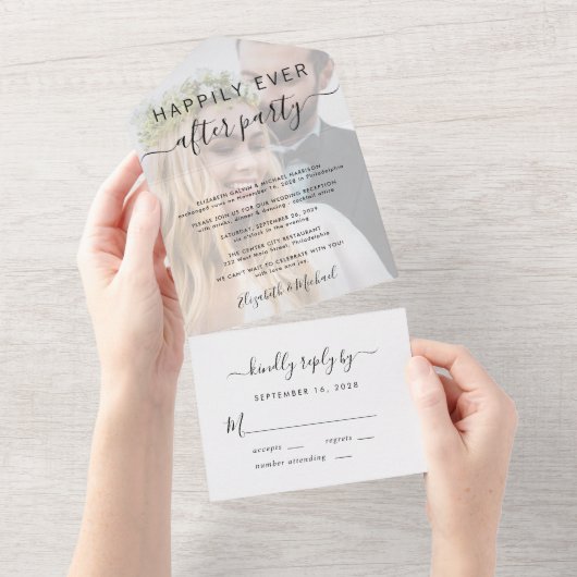 フォトウェディングレセプションパーティー後の幸せな時間 オールインワン招待状 (貼ってはがせる)