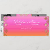 フォトウェディング招待インディアンピンクオレンジ金ゴールド セーブザデート (正面/裏面)