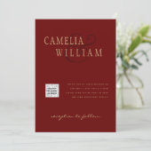 フォトウェディング招待状　ＱＲコード　ＲＳＶＰ　バーガンディーレッド 招待状 (スタンド正面)