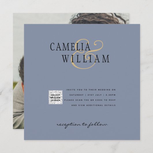 フォトウェディング招待QRコード救日青 (正面/裏面)