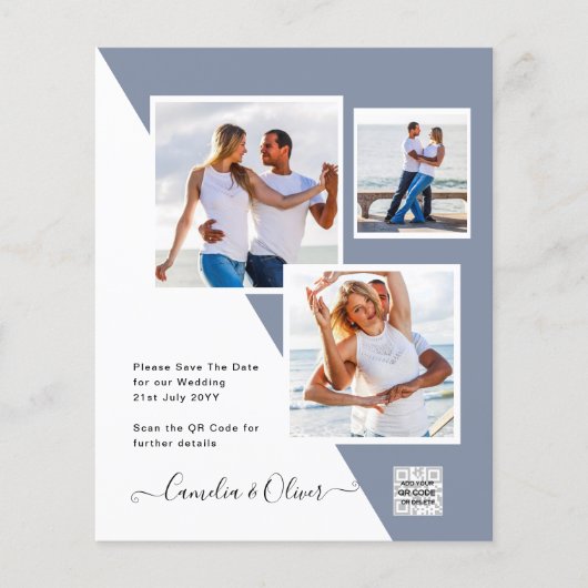 フォトウェディング招待QRコード救日青 チラシ (正面)