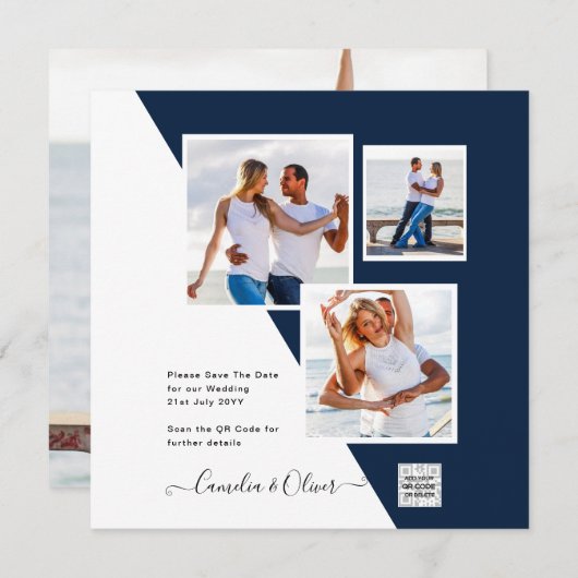 フォトウェディング招待QRコード救日青 招待状 (正面/裏面)