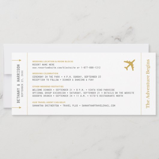 フォトウェディング日付を保存する搭乗券ブラック (裏面)