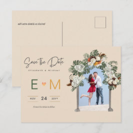 フォトウェディング日付を保存クリームフローラはがき ポストカード