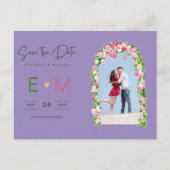 フォトウェディング日付を保存ピンクのフローラはがき ポストカード (正面)